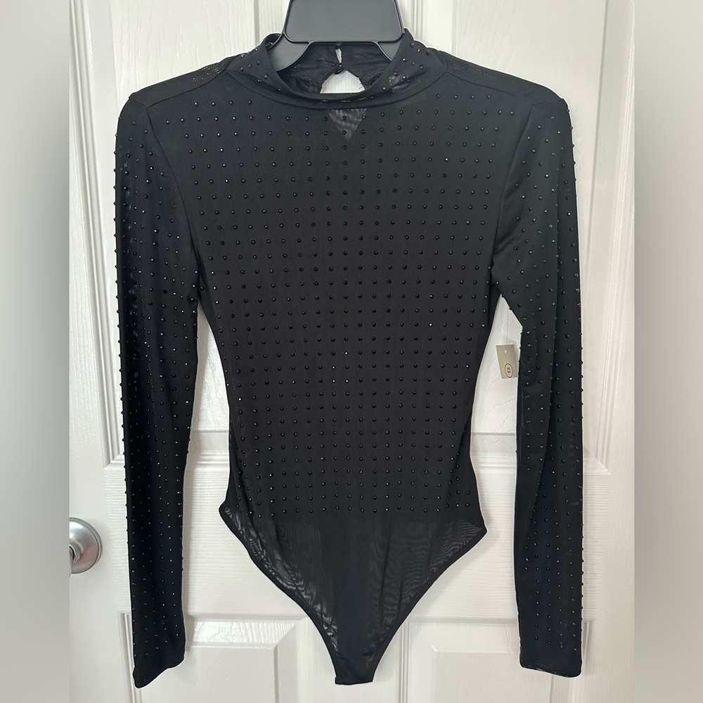 No Boundaries Mesh Studded Black Long Sleeve Bodysuit - Picture 8 of 13